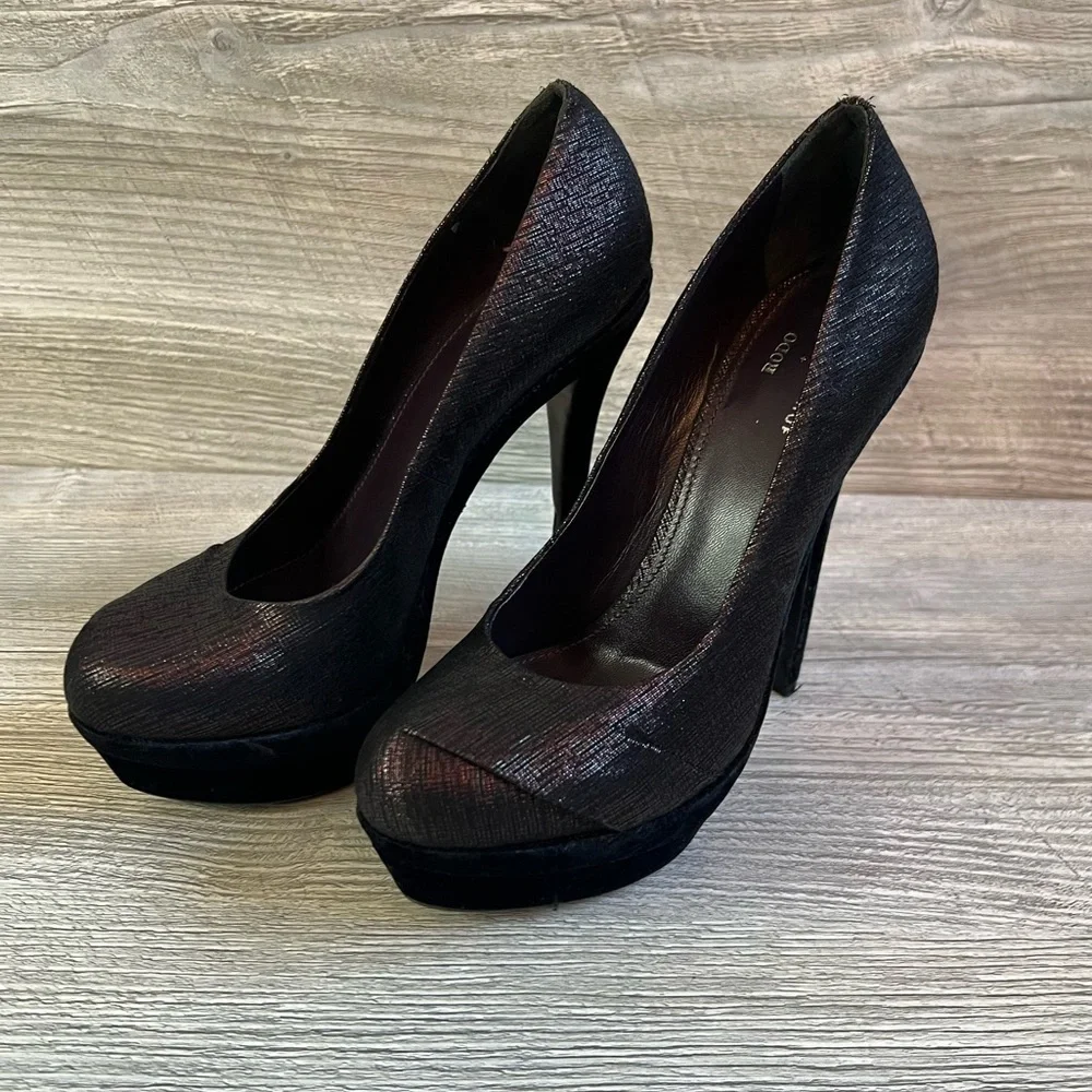 RODO + Talbot Runhof platform velvet and metallic sheen high heel stilettos sz 6